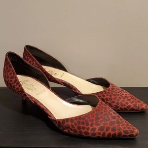 Butter kitten heel red & black animal print pumps